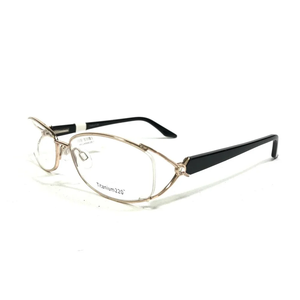 Titanium 220 Eyeglasses Frames T 220-05 COL 40 Black Gold Round 55-17-135